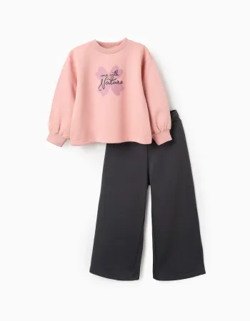 Brushed Sweatshirt + Trousers for Girls 'Clover', Pink/Grey