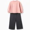 Brushed Sweatshirt + Trousers for Girls 'Clover', Pink/Grey