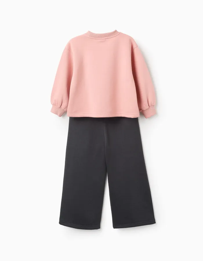 Brushed Sweatshirt + Trousers for Girls 'Clover', Pink/Grey