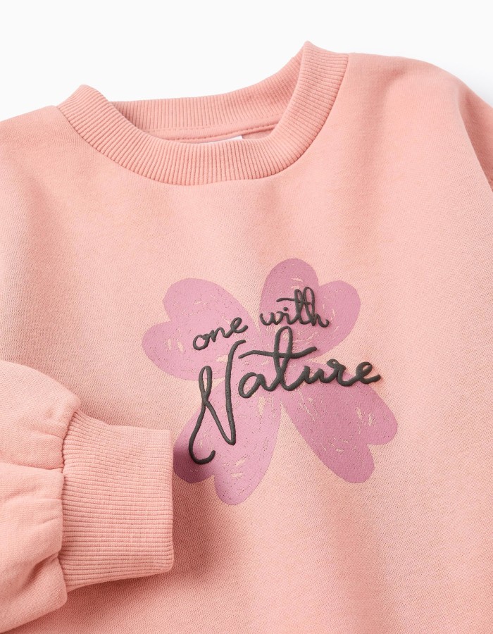 Brushed Sweatshirt + Trousers for Girls 'Clover', Pink/Grey