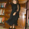 Layered tulle dress with ruffles for girls, black