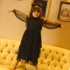 Layered tulle dress with ruffles for girls, black