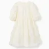 Dress with balloon sleeves and 3D flowers for girls, white
