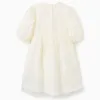 Dress with balloon sleeves and 3D flowers for girls, white