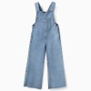 Wide leg denim dungarees with frayed hems for girls, light blue