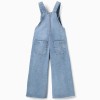 Wide leg denim dungarees with frayed hems for girls, light blue