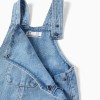 Wide leg denim dungarees with frayed hems for girls, light blue