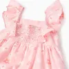 Cotton A-line dress with floral motif and ruffles for girls, pink