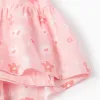 Cotton A-line dress with floral motif and ruffles for girls, pink