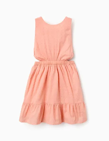 Cotton Swiss dot dress with cut-outs for girls, salmon orange