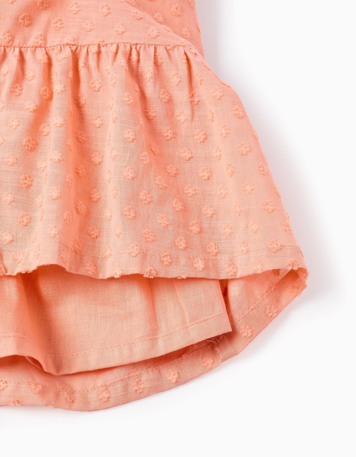 Cotton Swiss dot dress with cut-outs for girls, salmon orange