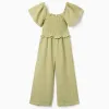 Wide leg cotton jumpsuit in broderie anglaise for girls, light green
