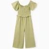 Wide leg cotton jumpsuit in broderie anglaise for girls, light green