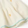 Cotton and linen dress with embroidered flowers for girls, light beige