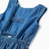 Denim playsuit with elasticated waistband and cut-out for girls, blue