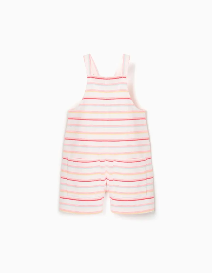 Striped cotton playsuit with front pockets for girls, multicolour