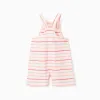 Striped cotton playsuit with front pockets for girls, multicolour