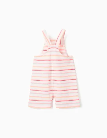 Striped cotton playsuit with front pockets for girls, multicolour