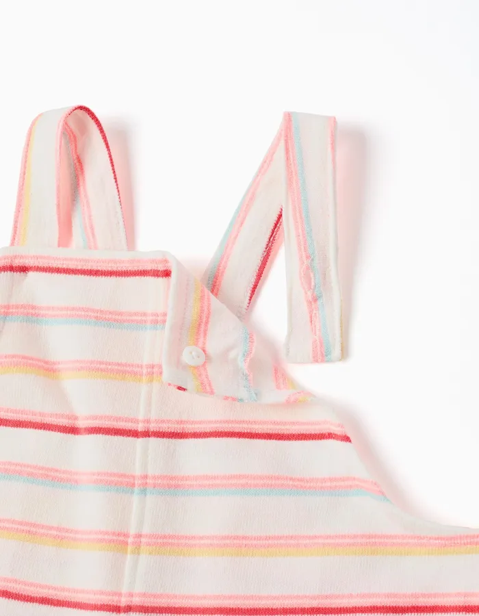 Striped cotton playsuit with front pockets for girls, multicolour