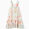 Sleeveless cotton dress with colourful print for girls, multicolour