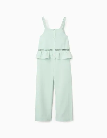 Sleeveless cotton and linen jumpsuit for girls, light green