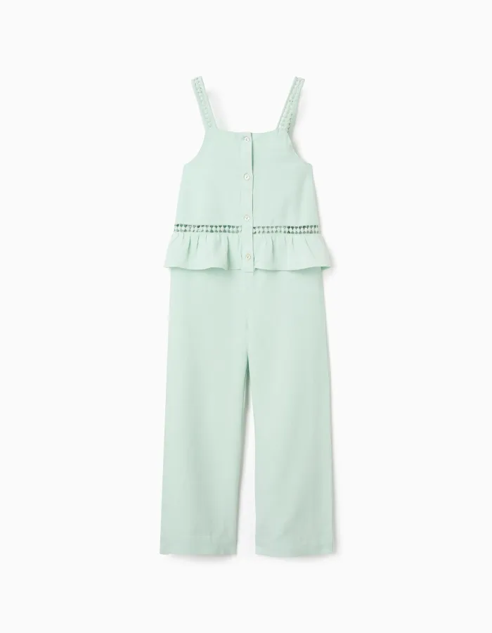 Sleeveless cotton and linen jumpsuit for girls, light green