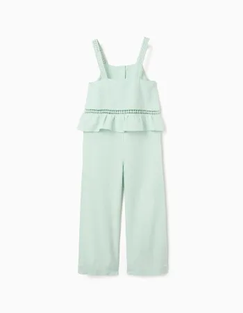 Sleeveless cotton and linen jumpsuit for girls, light green