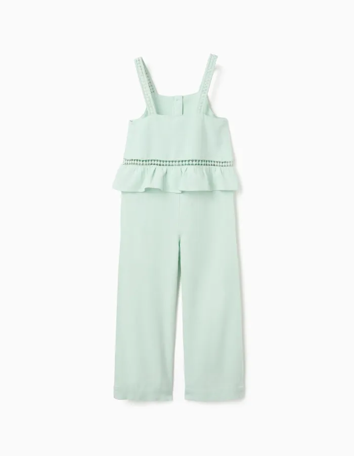 Sleeveless cotton and linen jumpsuit for girls, light green