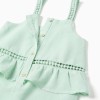Sleeveless cotton and linen jumpsuit for girls, light green