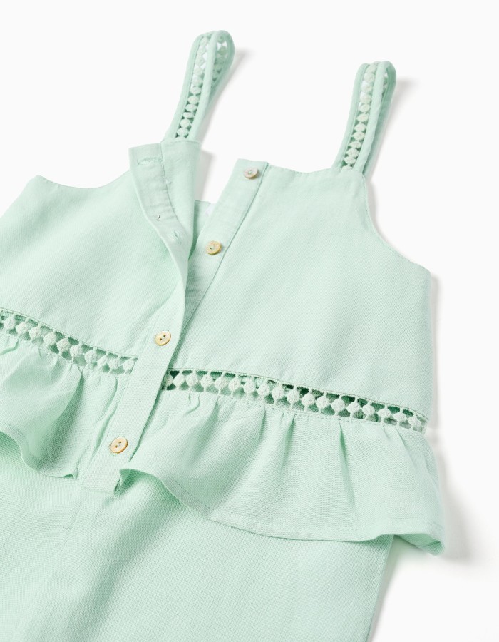 Sleeveless cotton and linen jumpsuit for girls, light green