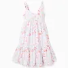 Sleeveless A-line cotton dress with beach motif for girls, white