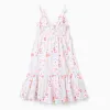 Sleeveless A-line cotton dress with beach motif for girls, white