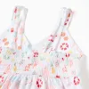 Sleeveless A-line cotton dress with beach motif for girls, white