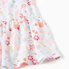 Sleeveless A-line cotton dress with beach motif for girls, white