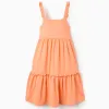 Sleeveless cotton dress with ruffled straps for girls, orange