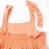 Sleeveless cotton dress with ruffled straps for girls, orange