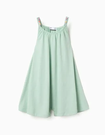 Short sleeveless cotton jumpsuit for girls, light green