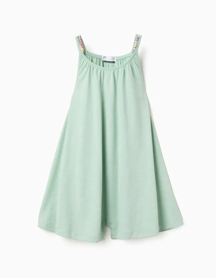 Short sleeveless cotton jumpsuit for girls, light green