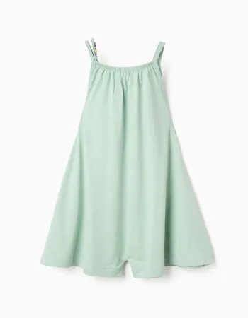 Short sleeveless cotton jumpsuit for girls, light green