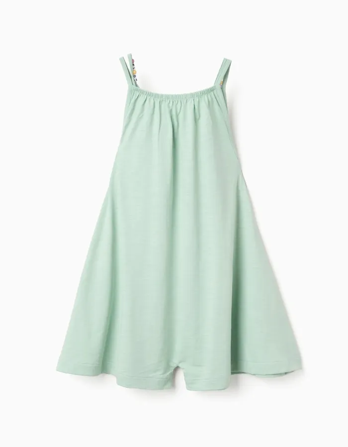 Short sleeveless cotton jumpsuit for girls, light green