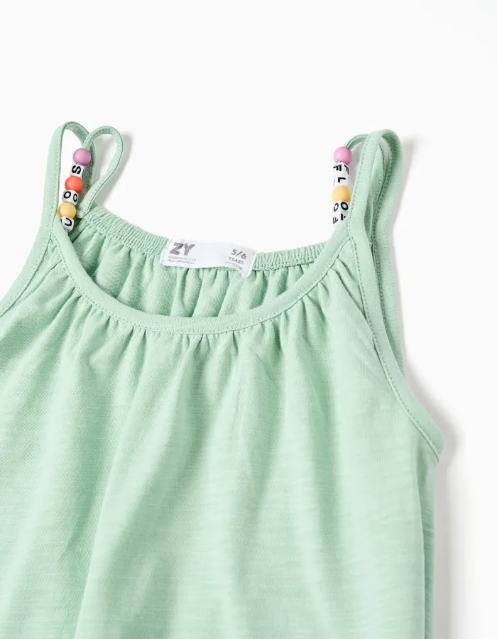 Short sleeveless cotton jumpsuit for girls, light green