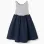 Sleeveless dual-fabric dress with stripes for girls, dark blue/white