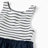 Sleeveless dual-fabric dress with stripes for girls, dark blue/white