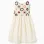 Dual-fabric dress with crochet flowers for girls, light beige