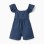 Denim playsuit with ruffled sleeves for girls, dark blue
