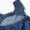 Denim playsuit with ruffled sleeves for girls, dark blue