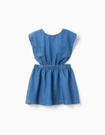 Sleeveless Short Denim Dress with Slits for Girls, Blue