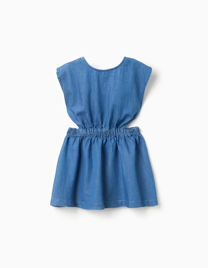 Sleeveless Short Denim Dress with Slits for Girls, Blue