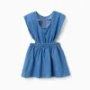 Sleeveless Short Denim Dress with Slits for Girls, Blue