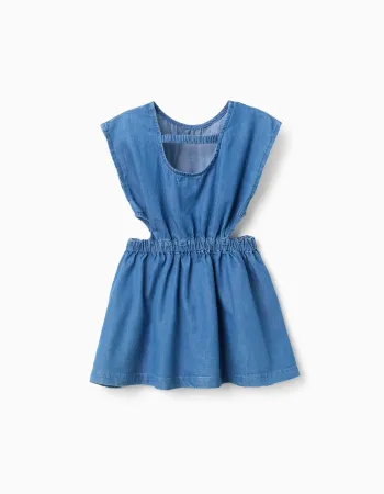 Sleeveless Short Denim Dress with Slits for Girls, Blue